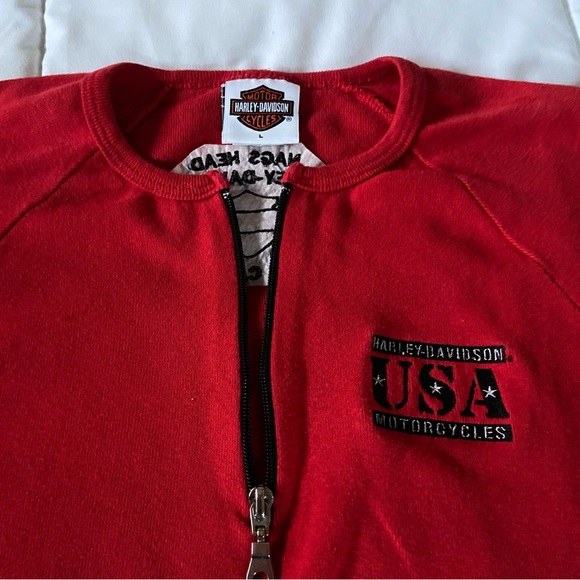 Vintage USA Harley Davidson Red Long Sleeve 3/4 Zip - Picture 2 of 5